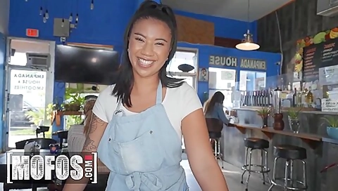 Waitress Ameena Green Finishes Her Shift Early To Welcome Jmacs Big Cock In Her Pussy